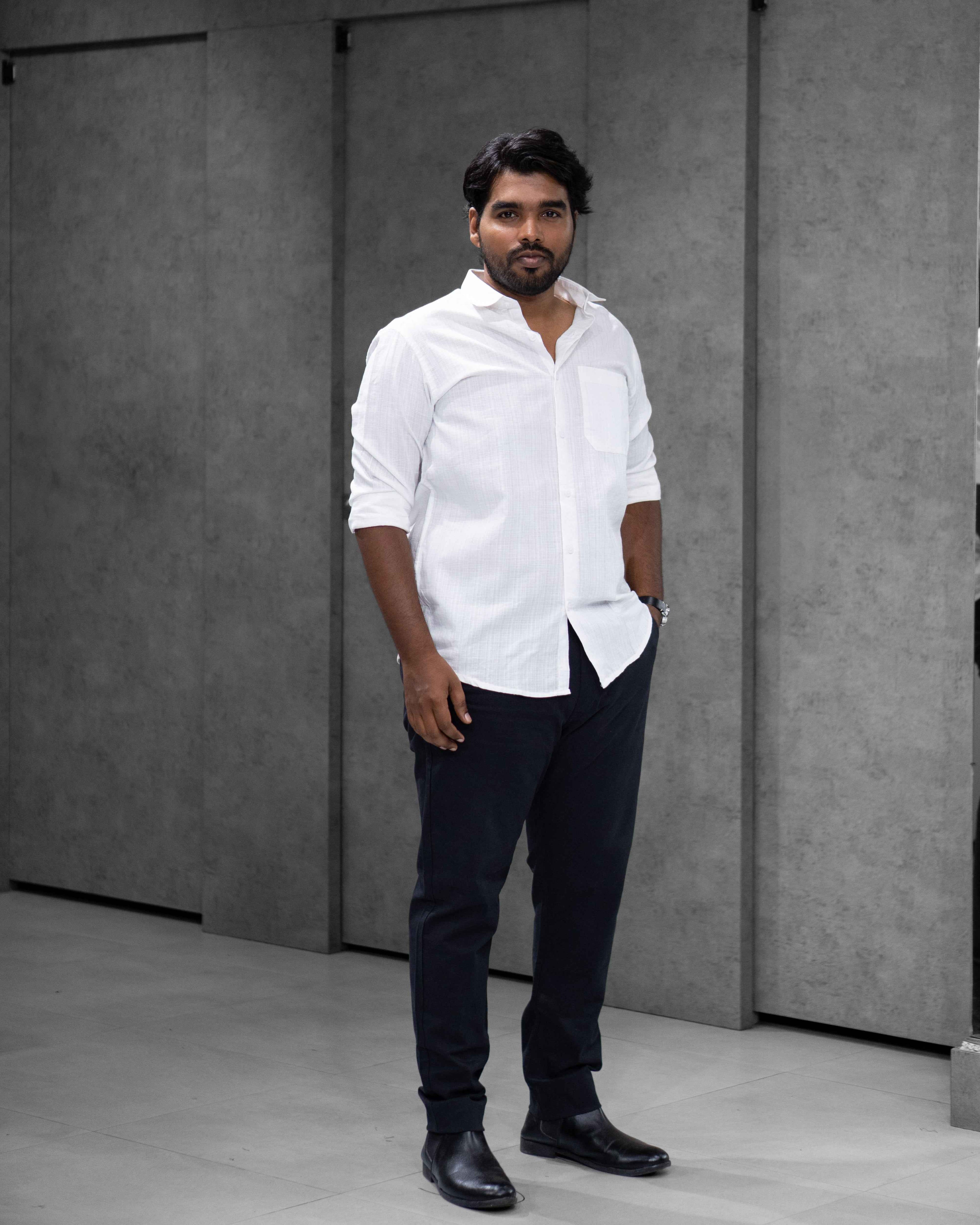 White Linen Blended Shirt