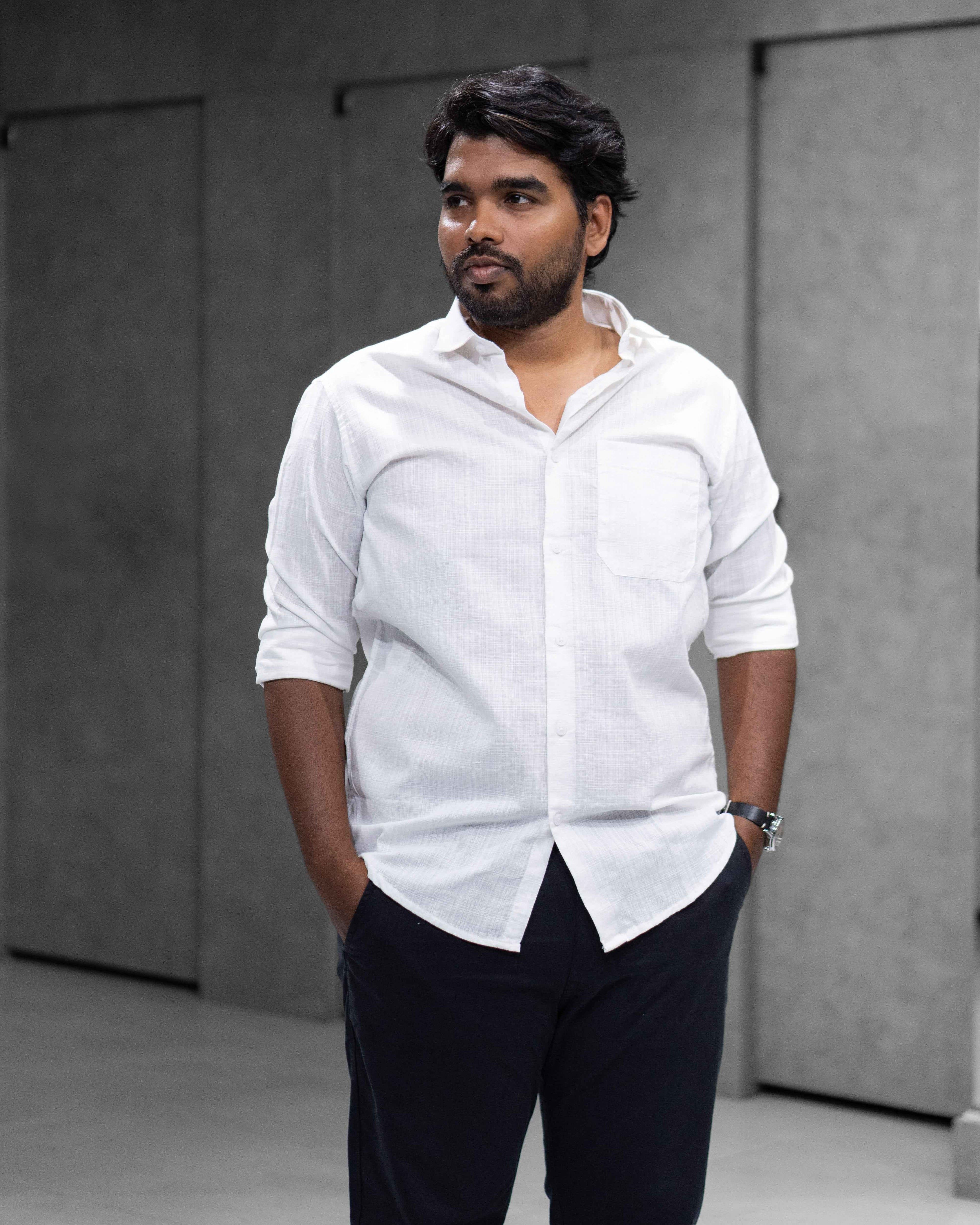 White Linen Blended Shirt