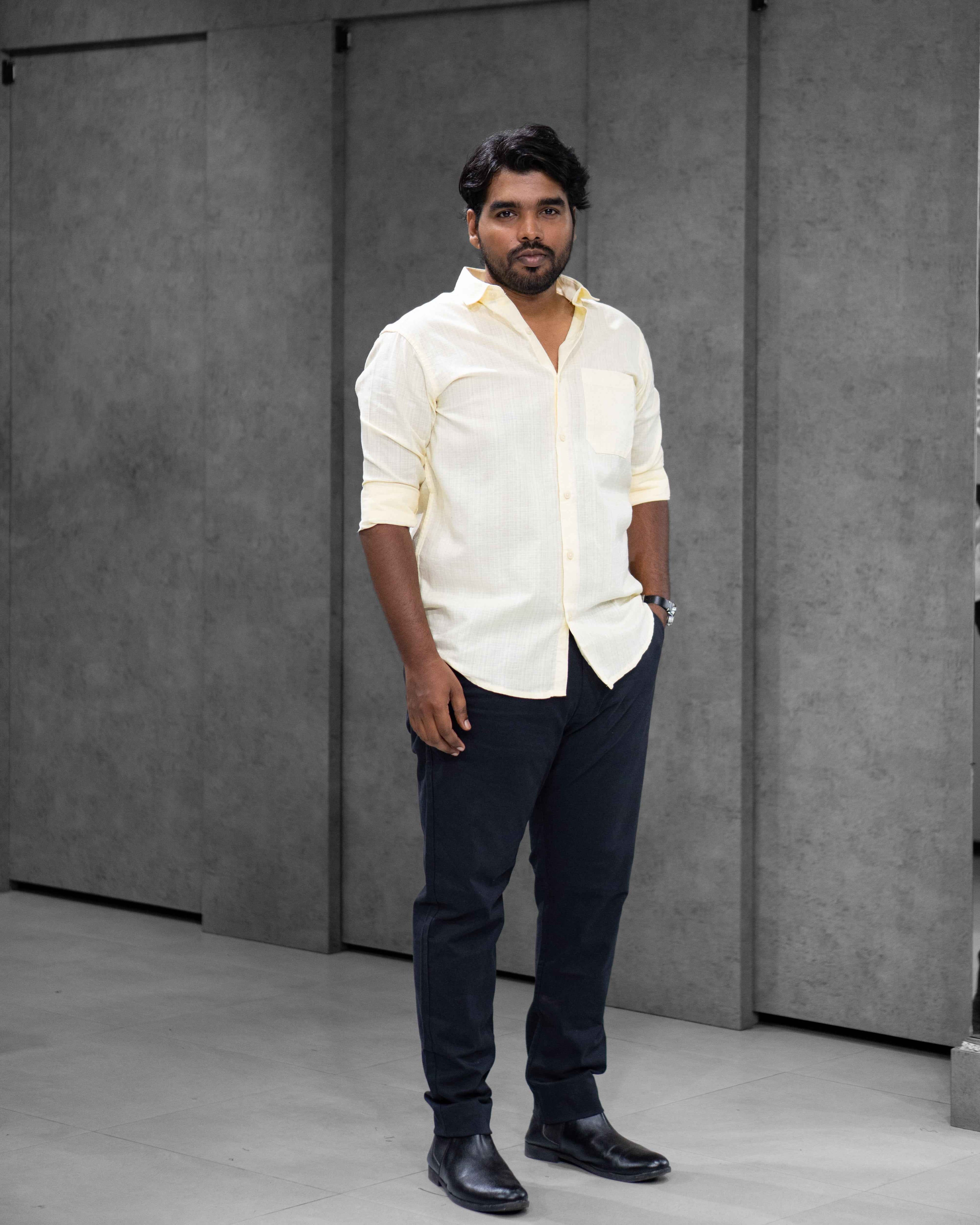 Light Yellow Linen Blended Shirt