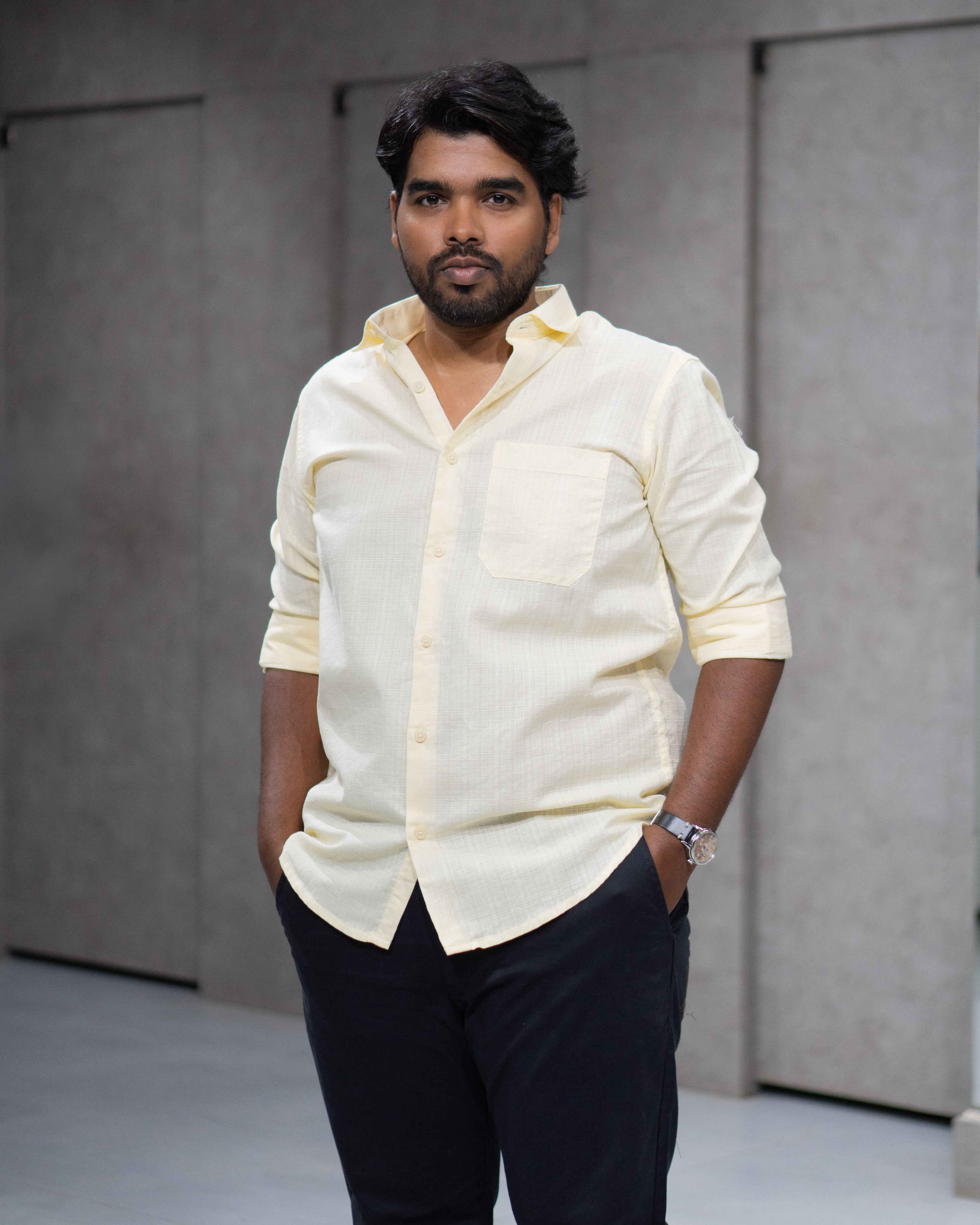 Light Yellow Linen Blended Shirt