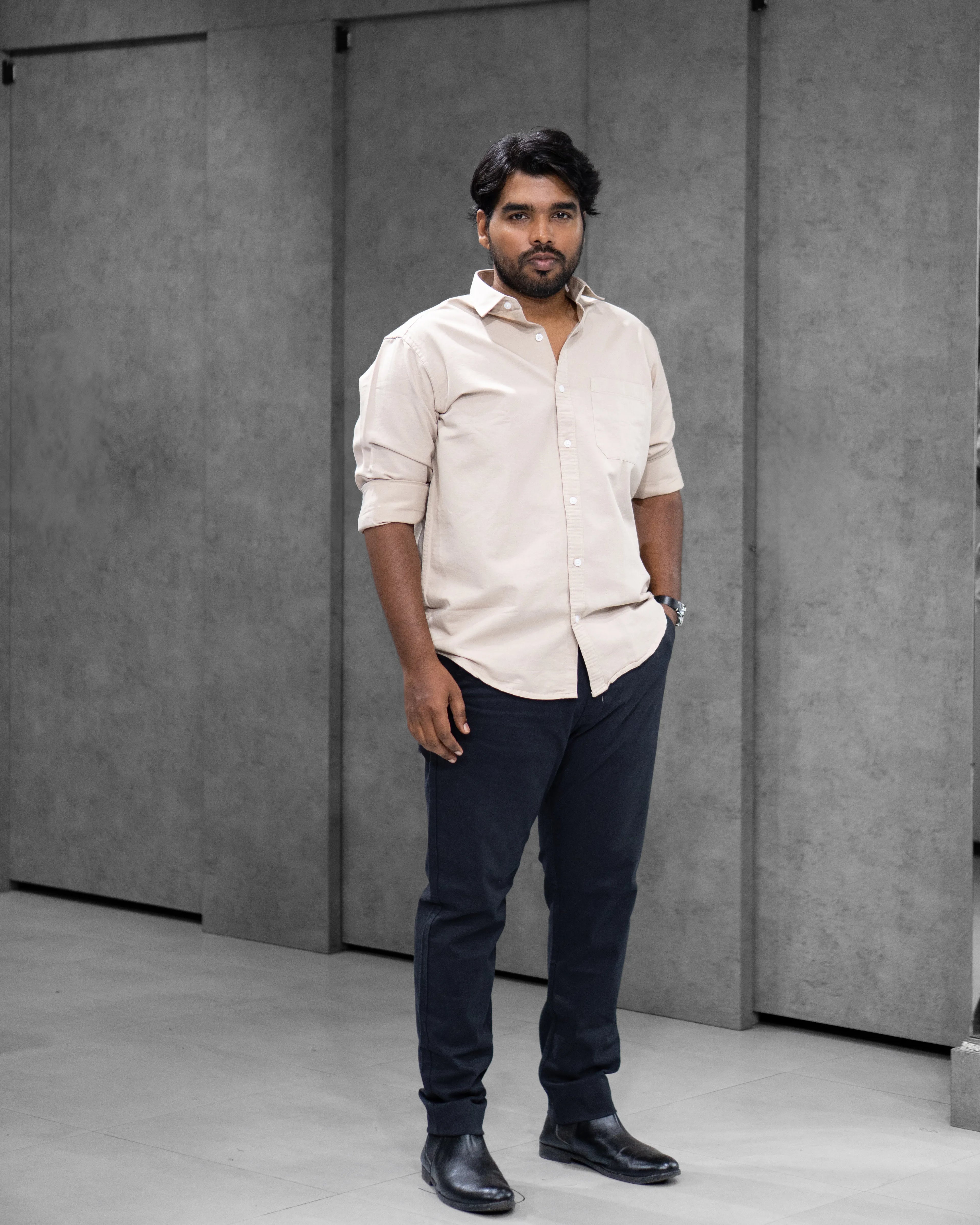 Menly Sand Beige Oxford Cotton Shirt