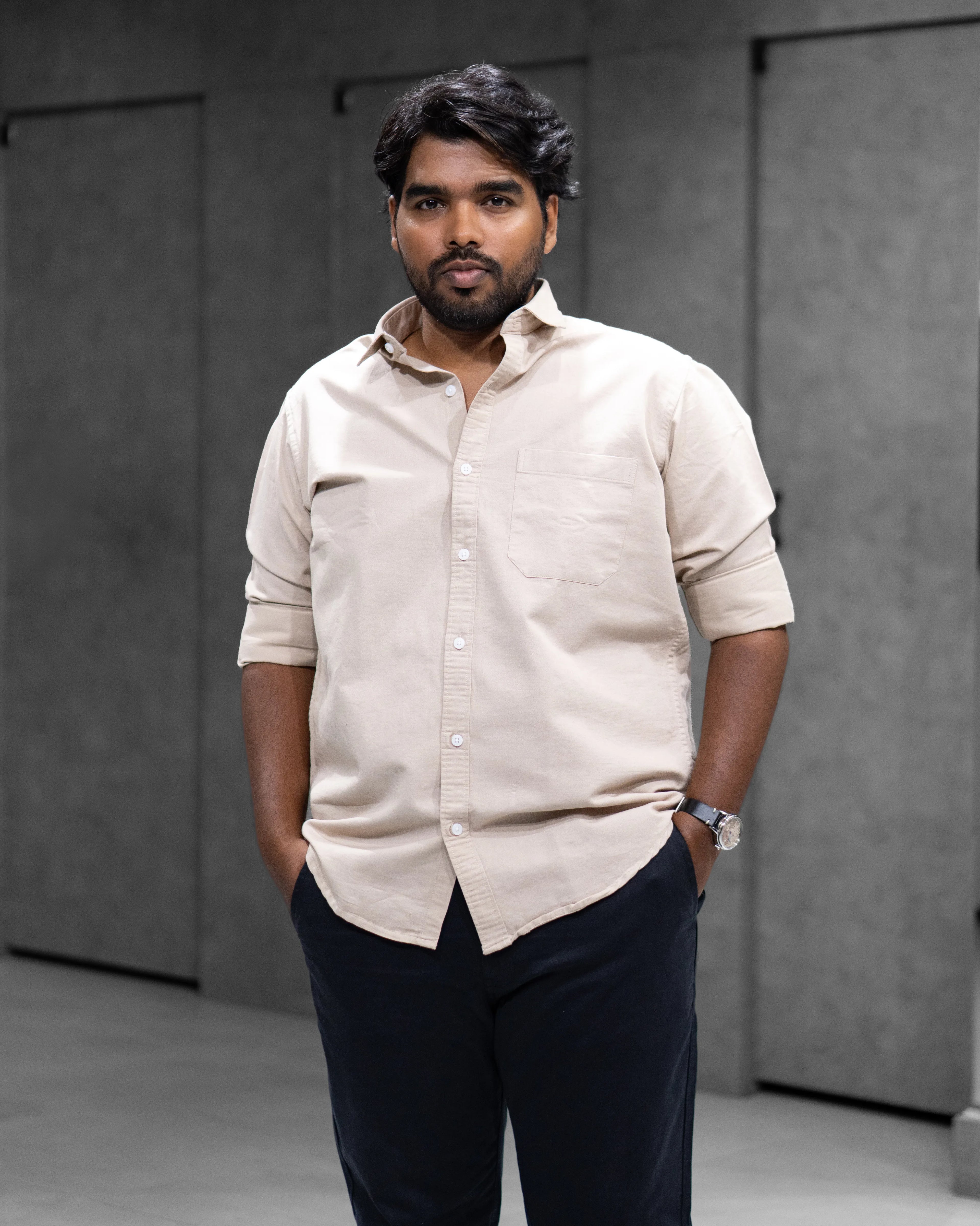 Menly Sand Beige Oxford Cotton Shirt