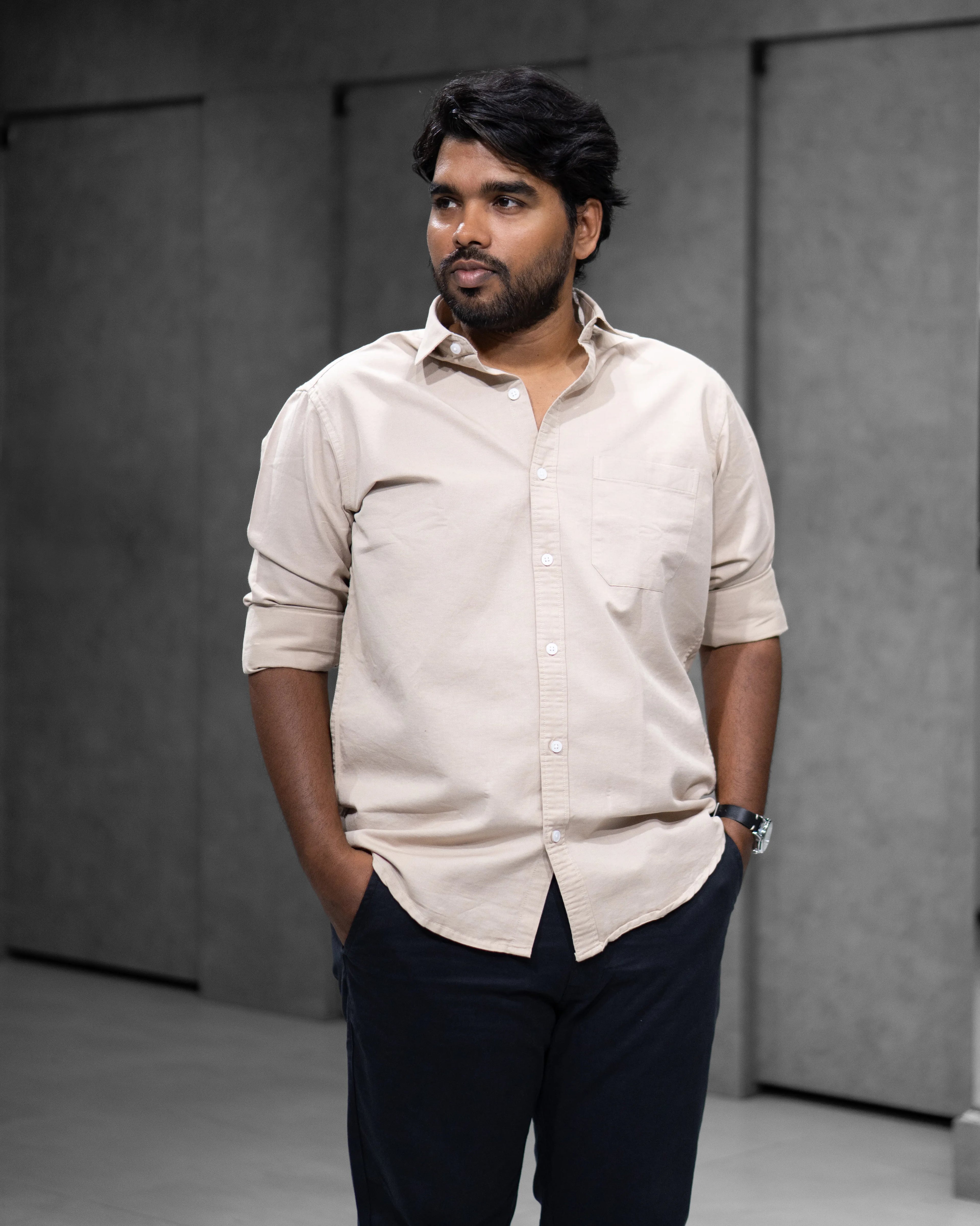Menly Sand Beige Oxford Cotton Shirt