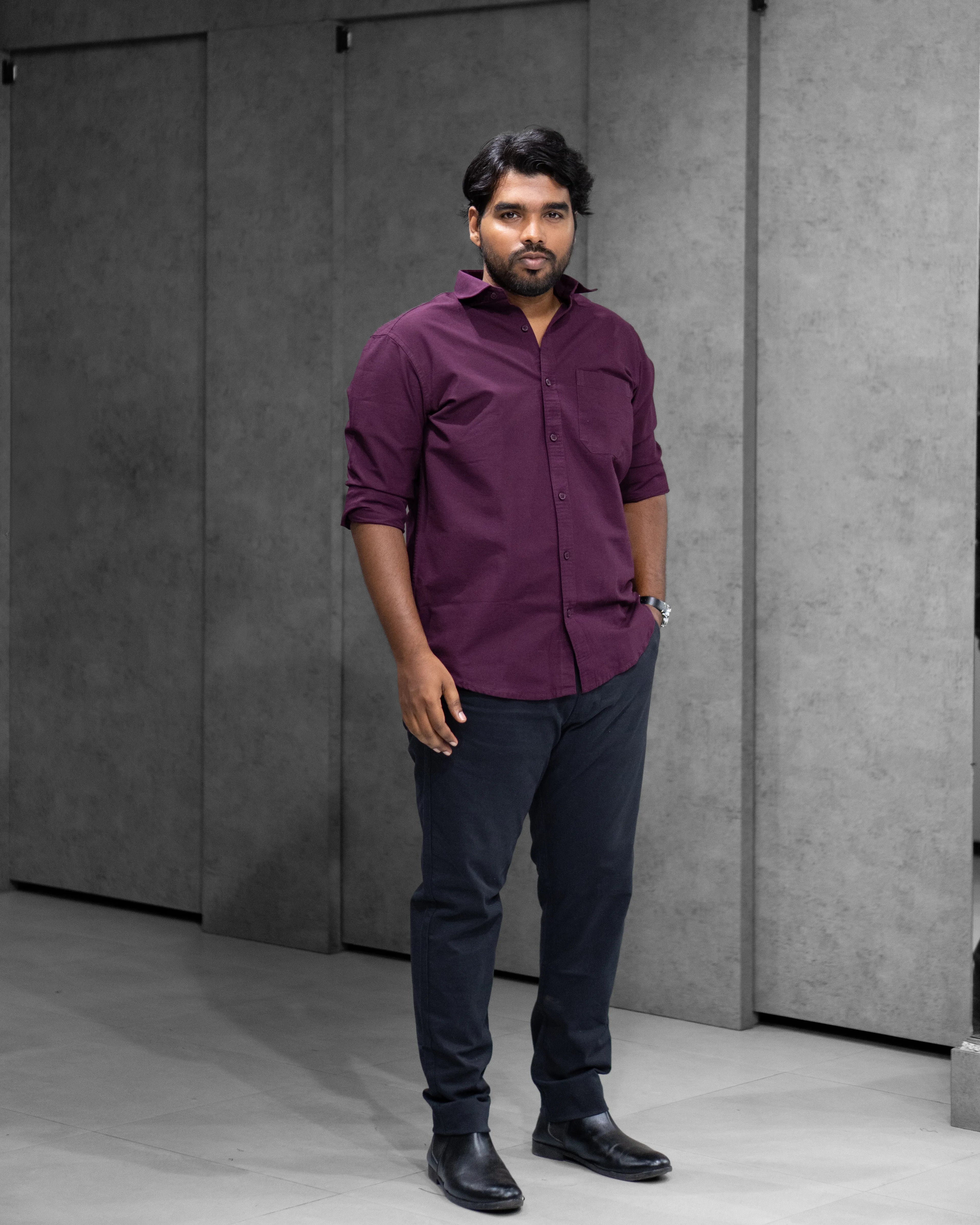 Menly Plum Oxford Cotton Shirt