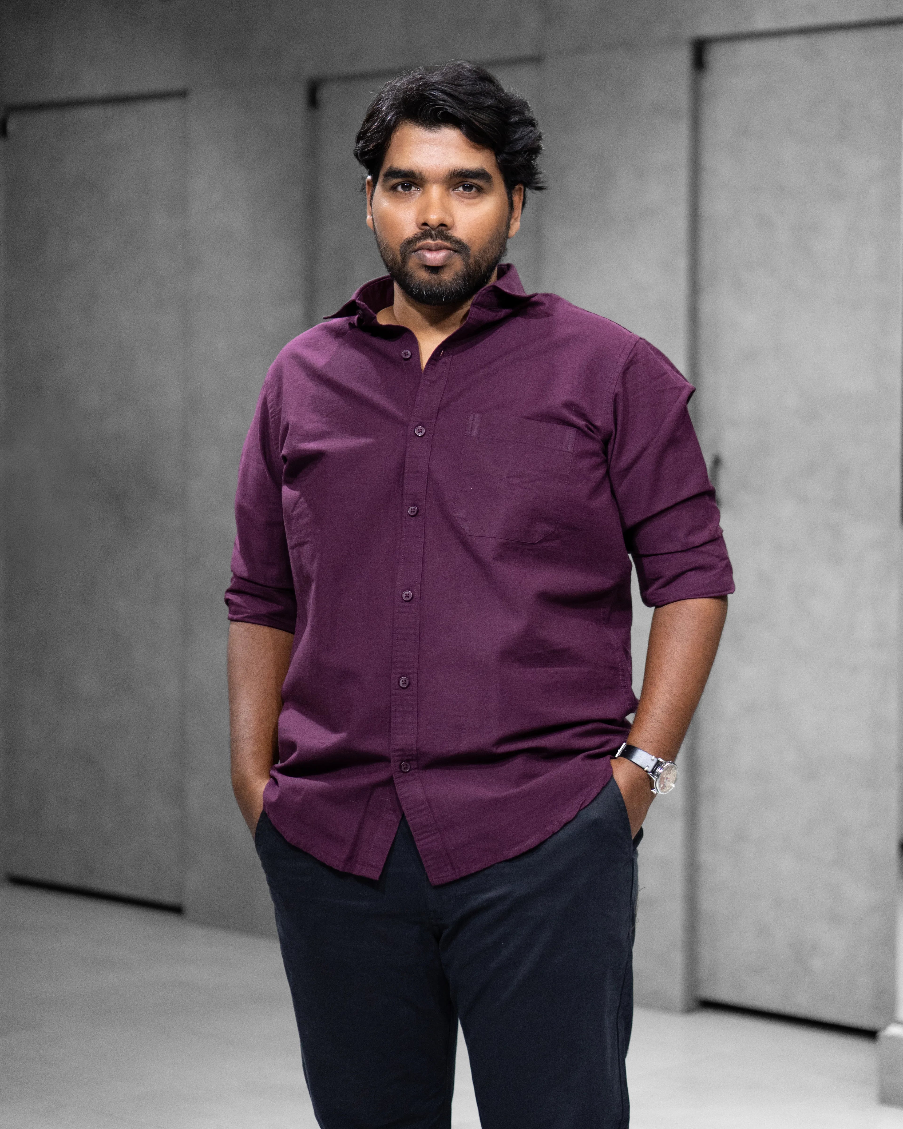 Menly Plum Oxford Cotton Shirt