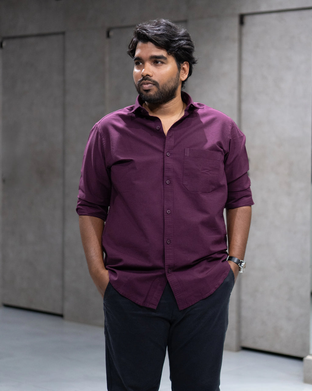 Menly Plum Oxford Cotton Shirt