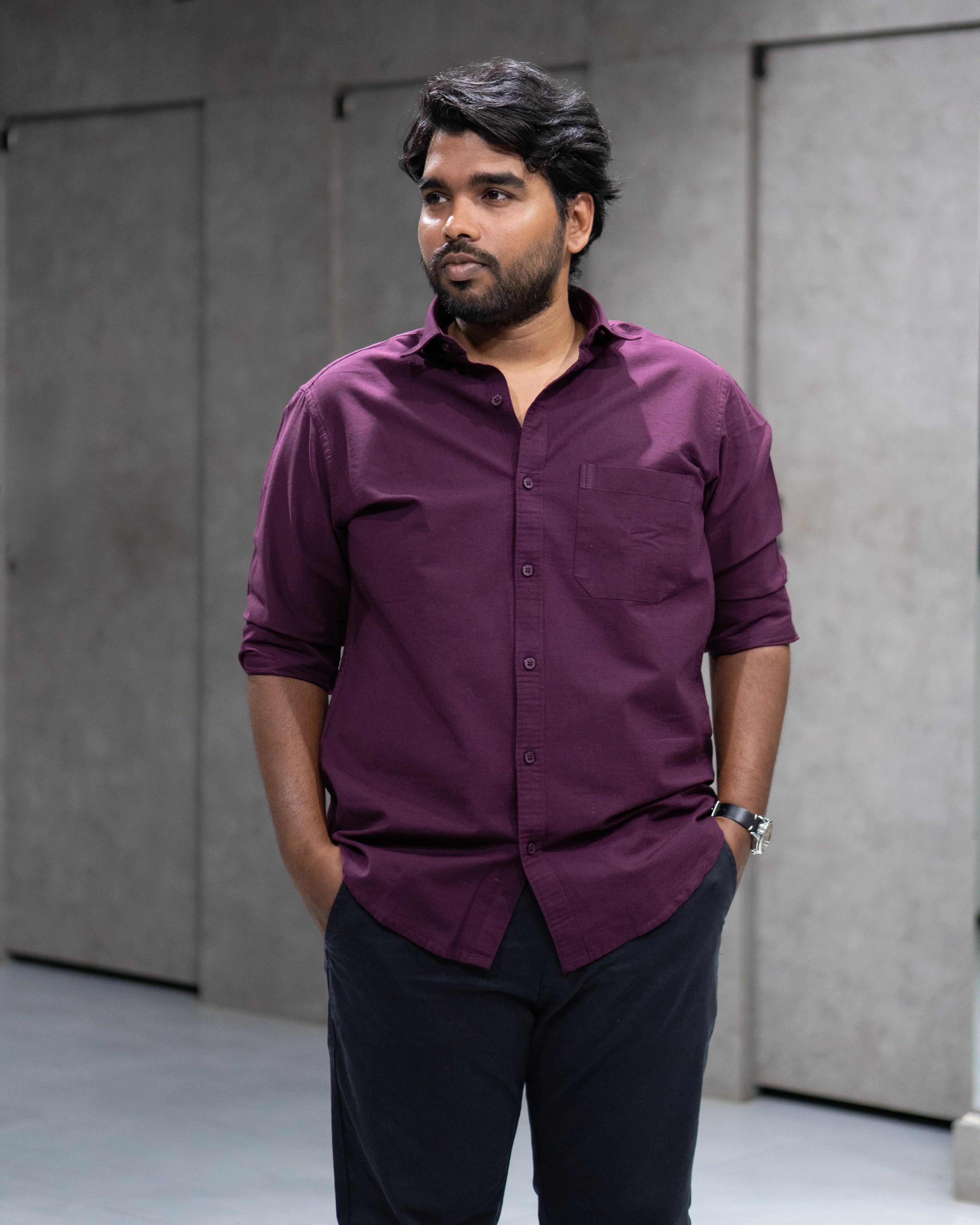 Menly Plum Oxford Cotton Shirt