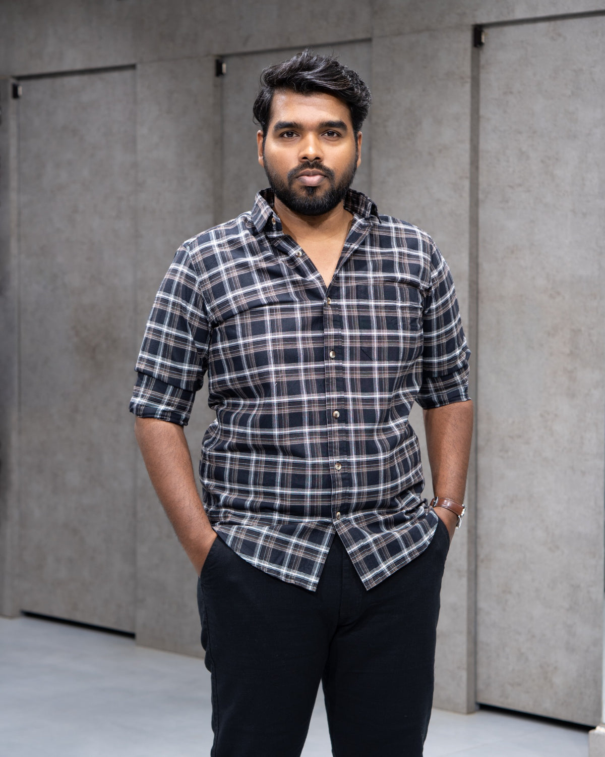 Menly Black Plaid Cotton Shirt