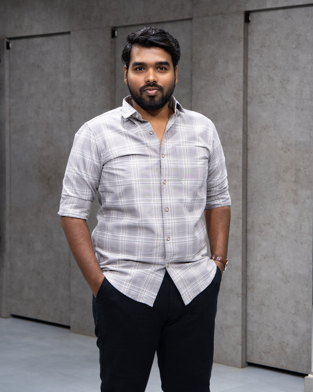 Menly Grey Plaid Cotton Shirt