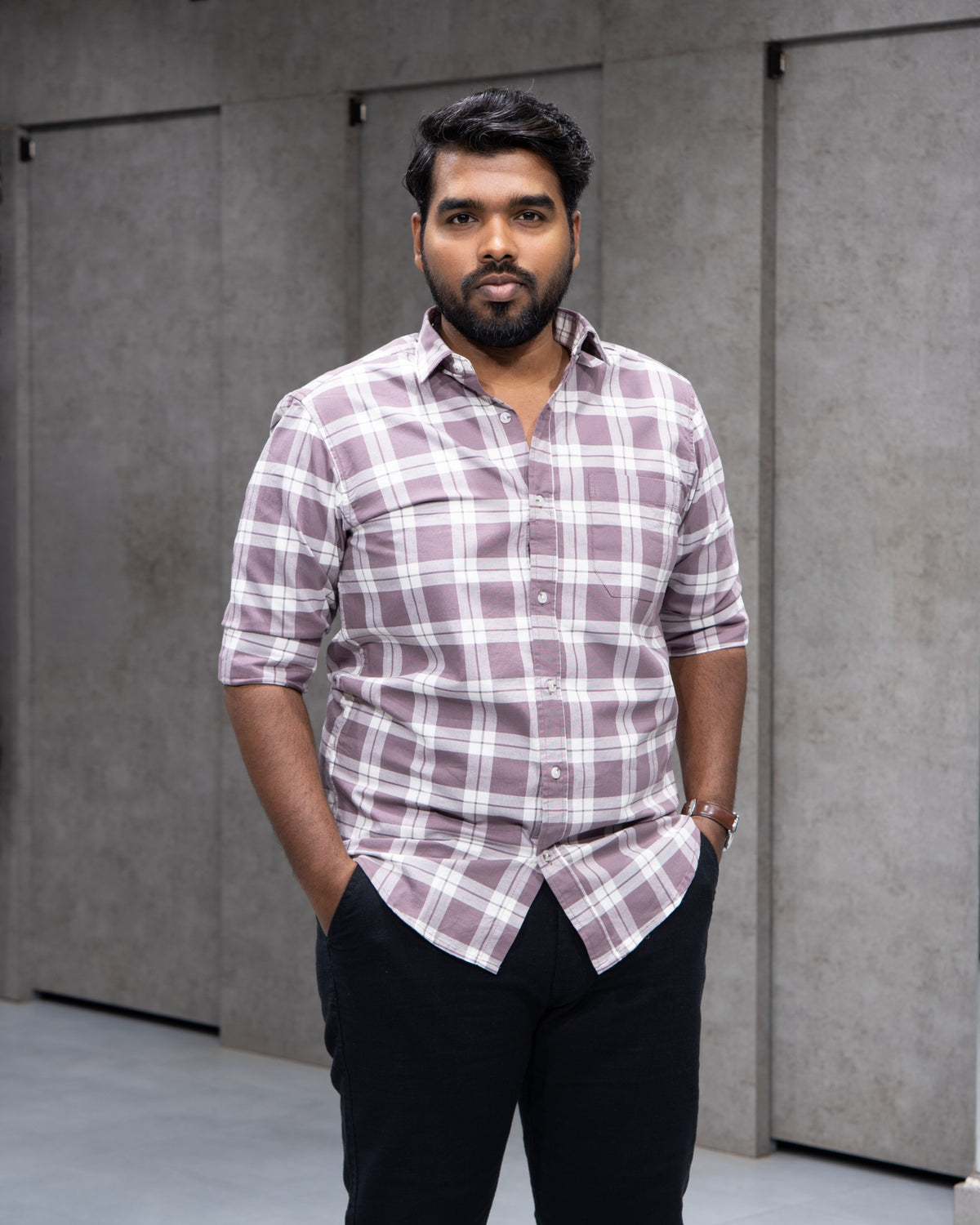 Menly Mauve Plaid Cotton Shirt