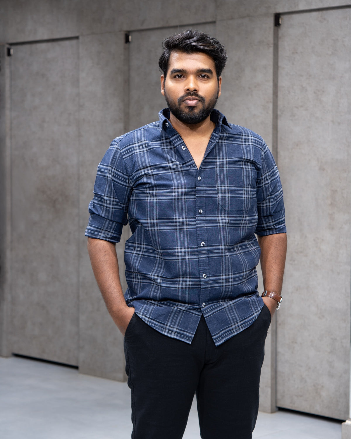 Menly Navy Plaid Cotton Shirt
