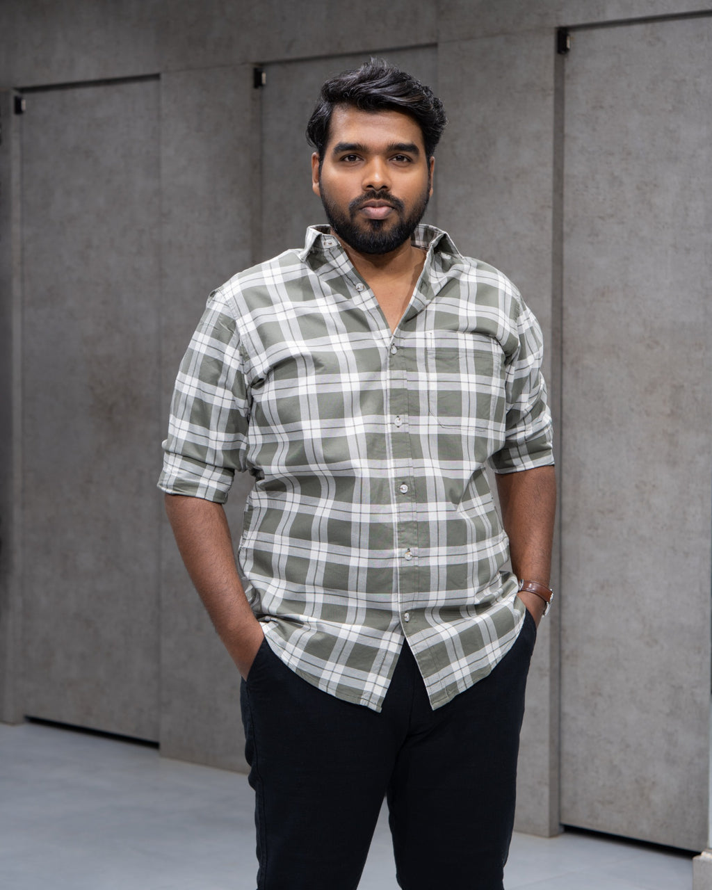 Menly Olive Plaid Cotton Shirt
