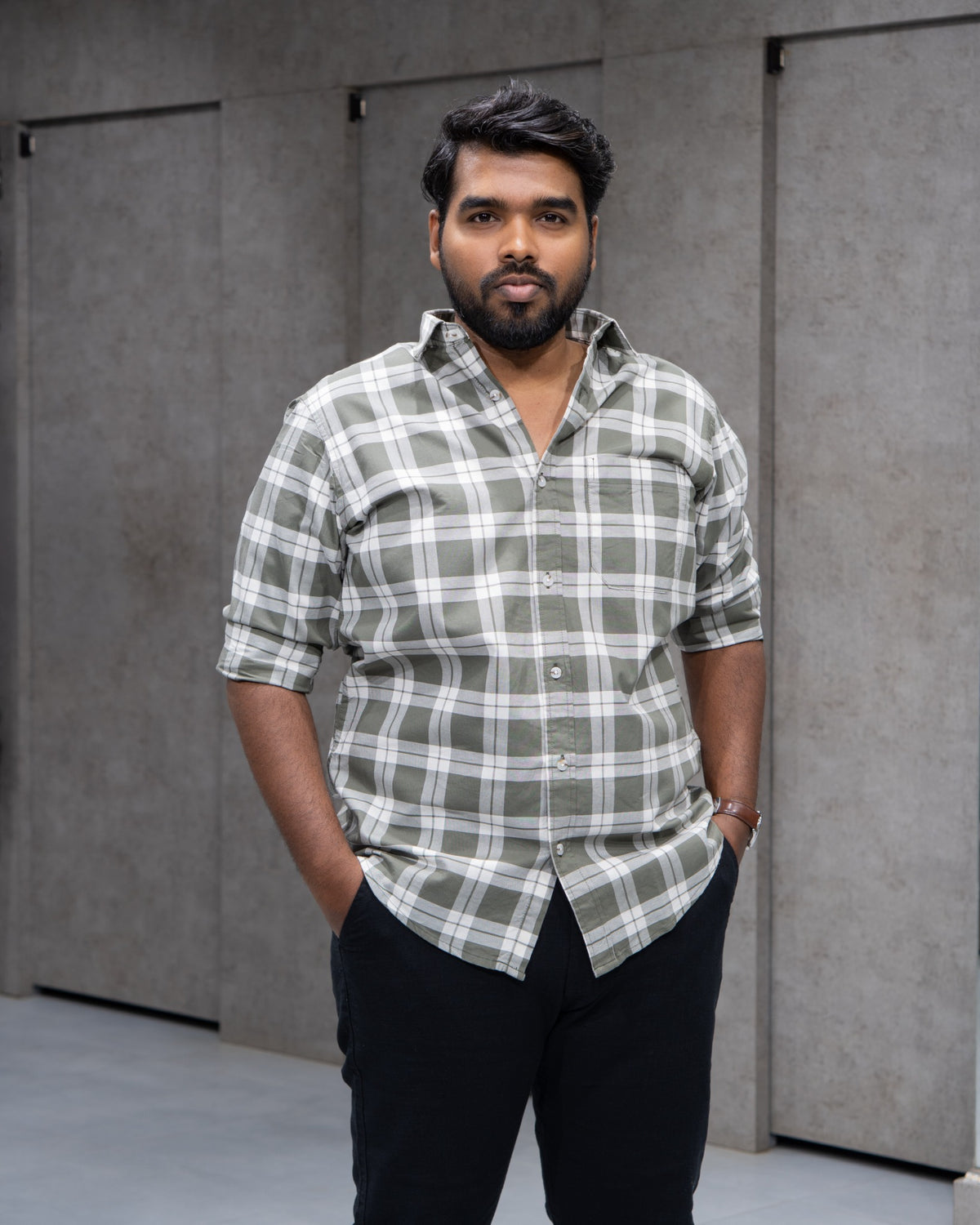 Menly Olive Plaid Cotton Shirt