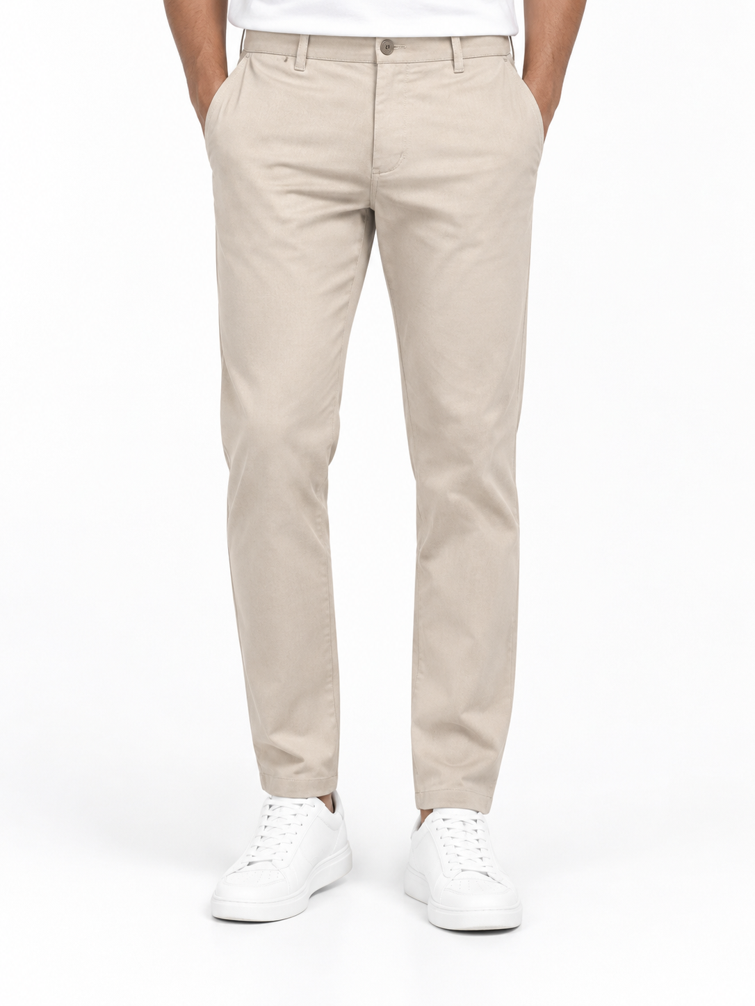 Menly's Beige Cotton Chinos Pants front view