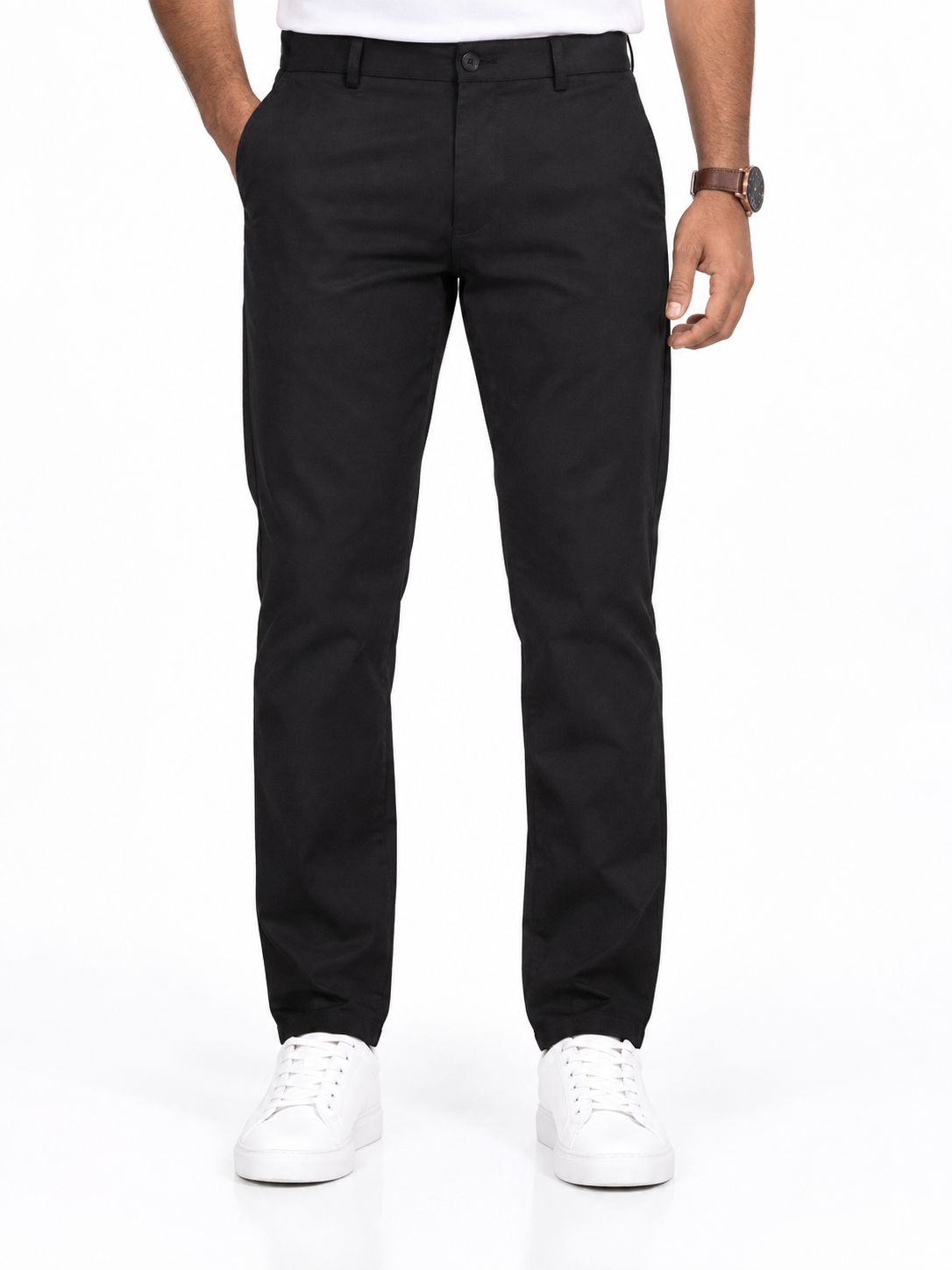 Menly's Black Cotton Chinos Pants front view