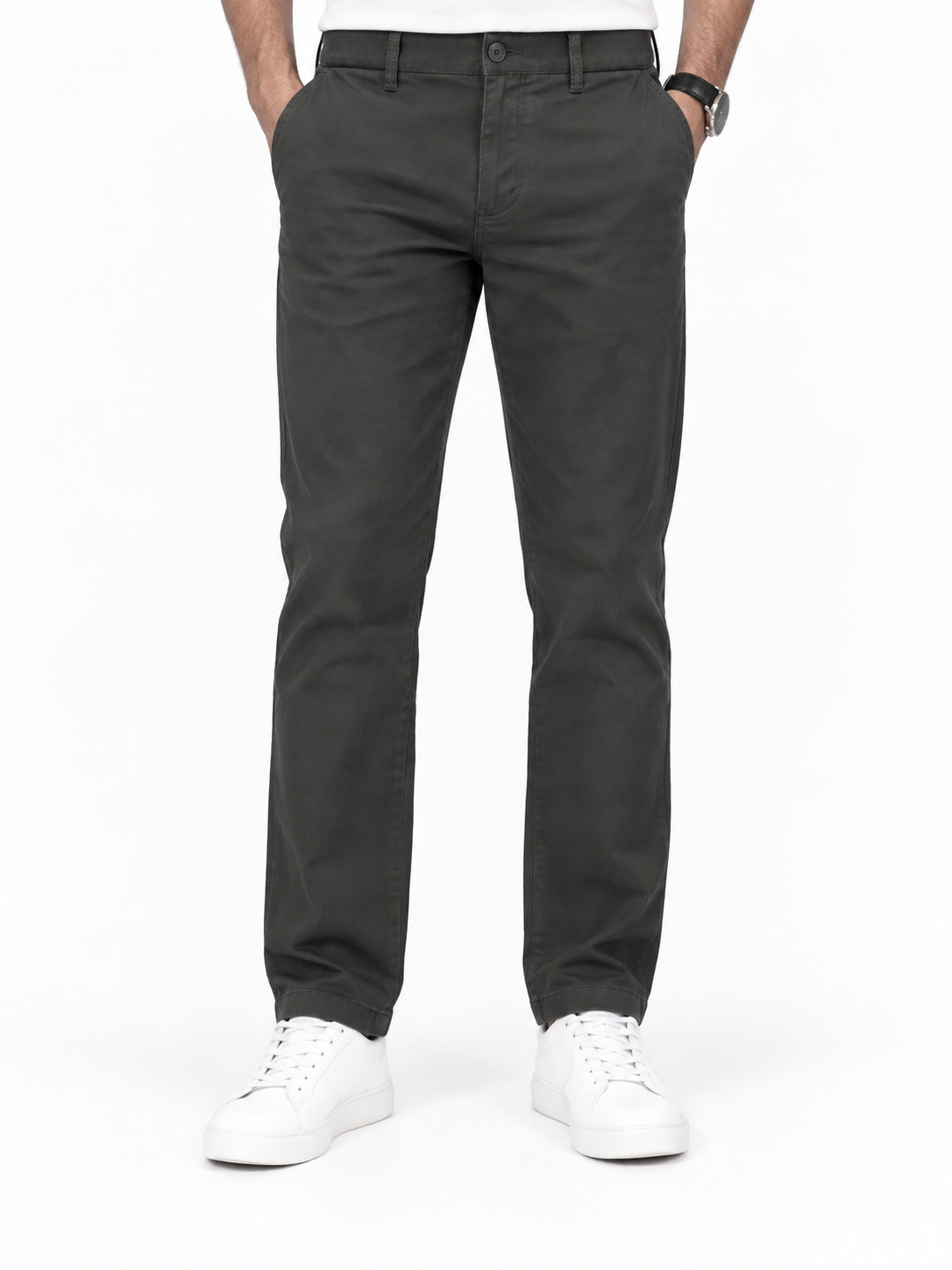 Menly's Dark Green Cotton Chinos Pants front view