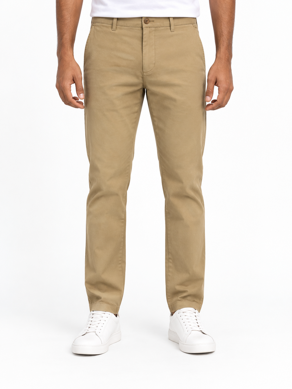 Menly's Khaki Cotton Chinos Pants front view