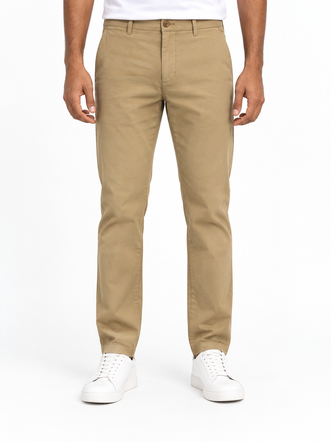 Menly's Khaki Cotton Chinos Pants front view