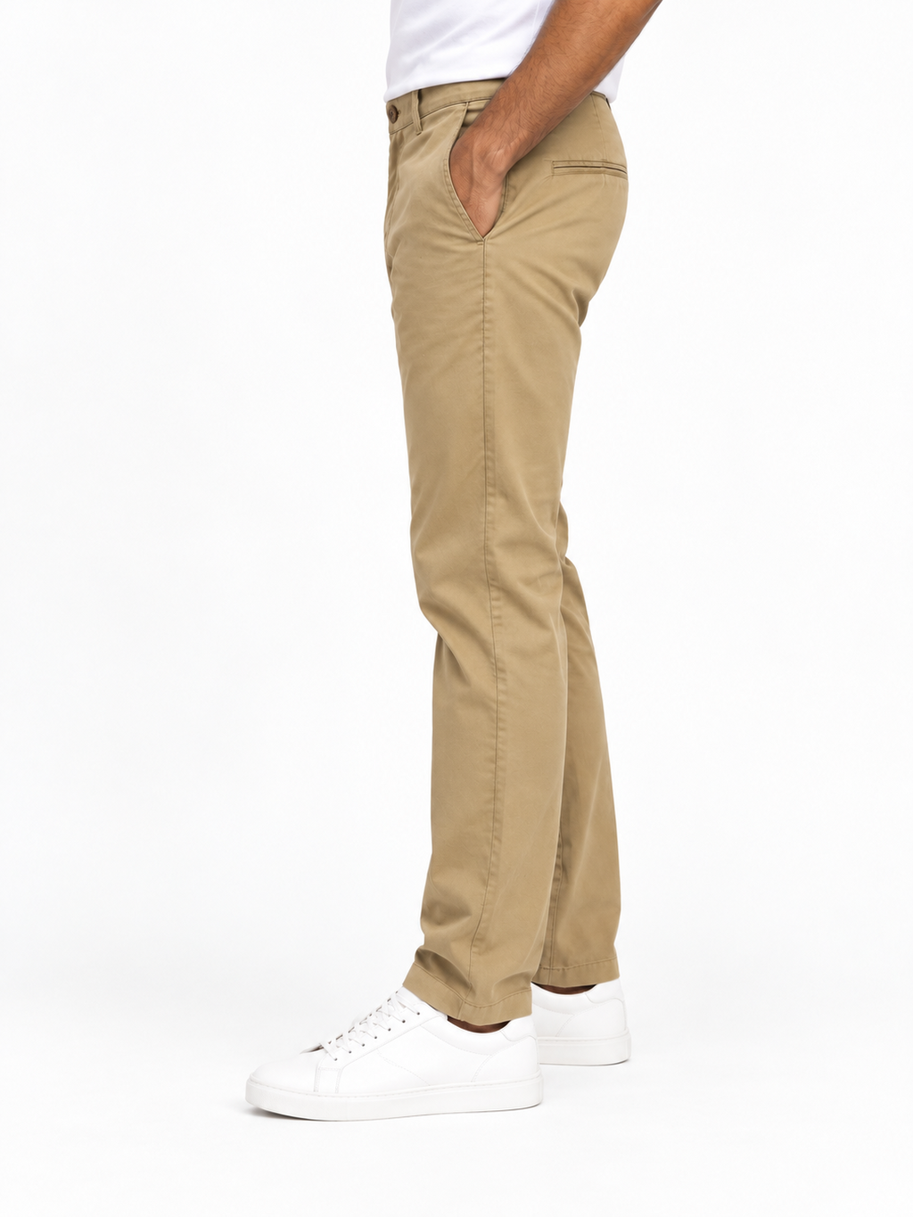 Menly's Khaki Cotton Chinos Pants side view