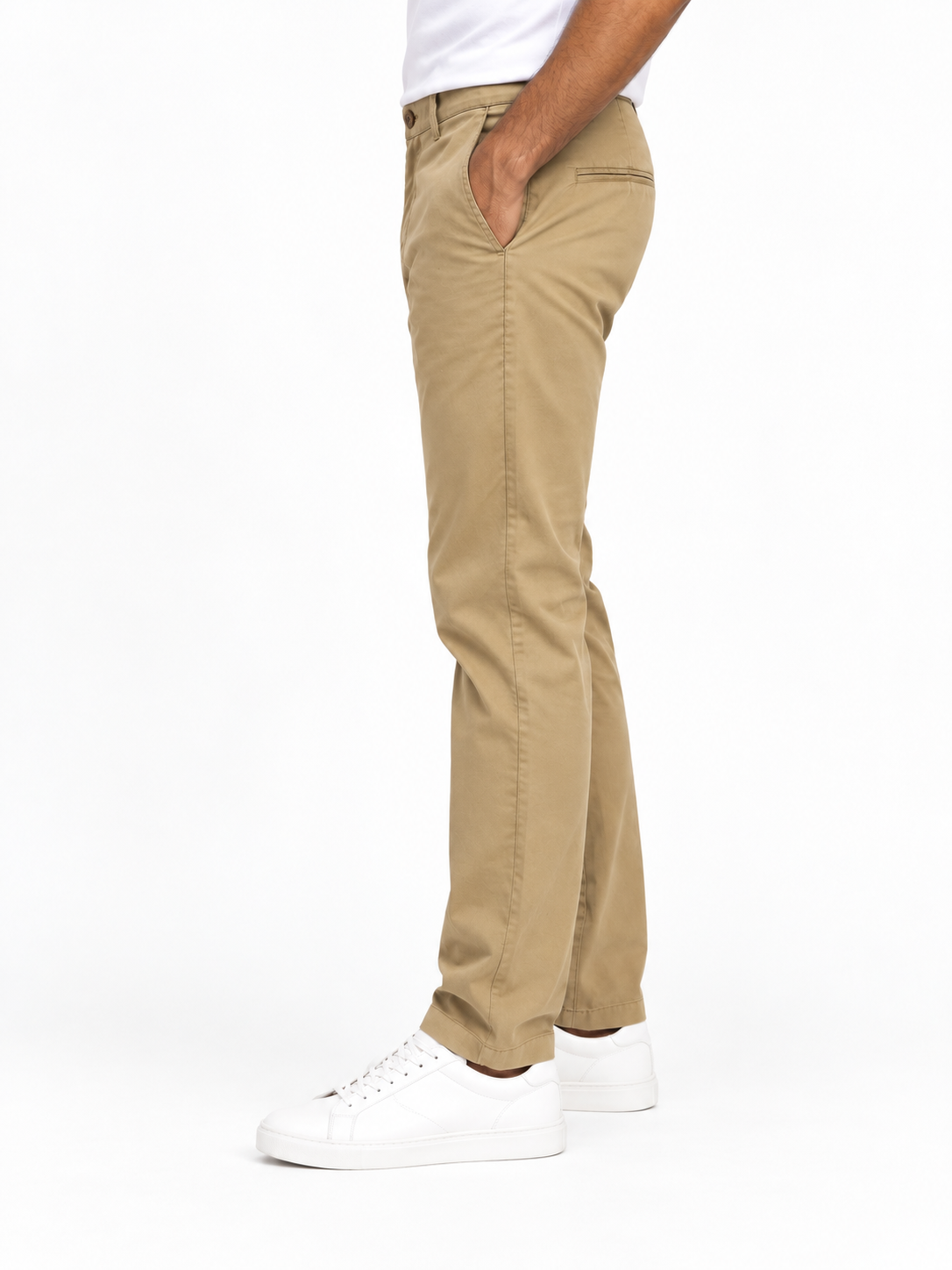 Menly's Khaki Cotton Chinos Pants side view