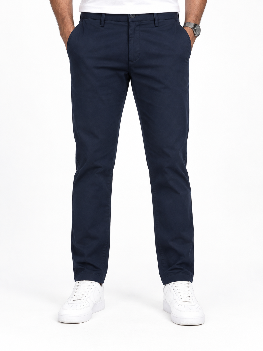 Menly's Navy Blue Cotton Chinos Pants front view