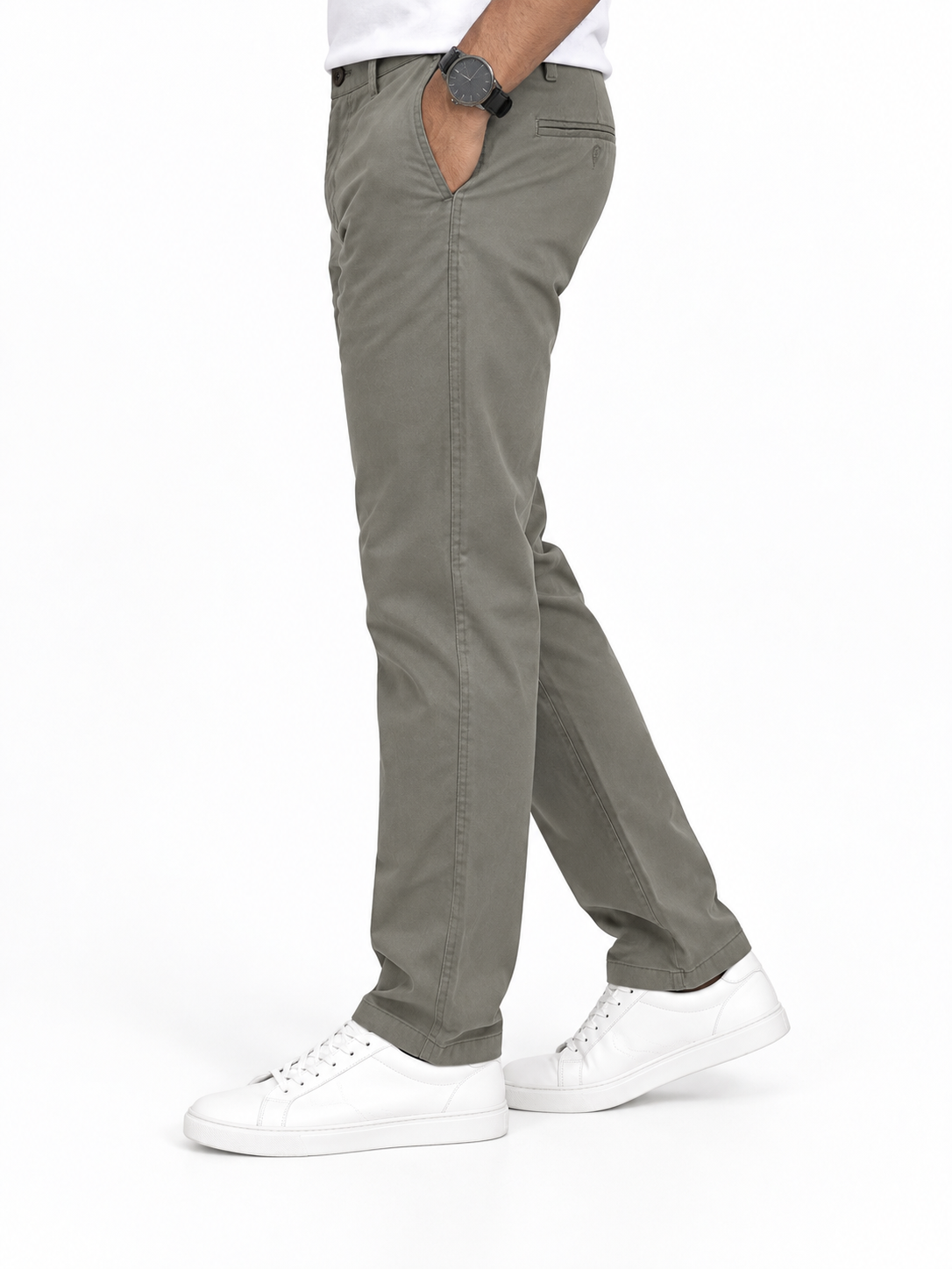 Menly's Pale Olive Cotton Chinos Pants side view